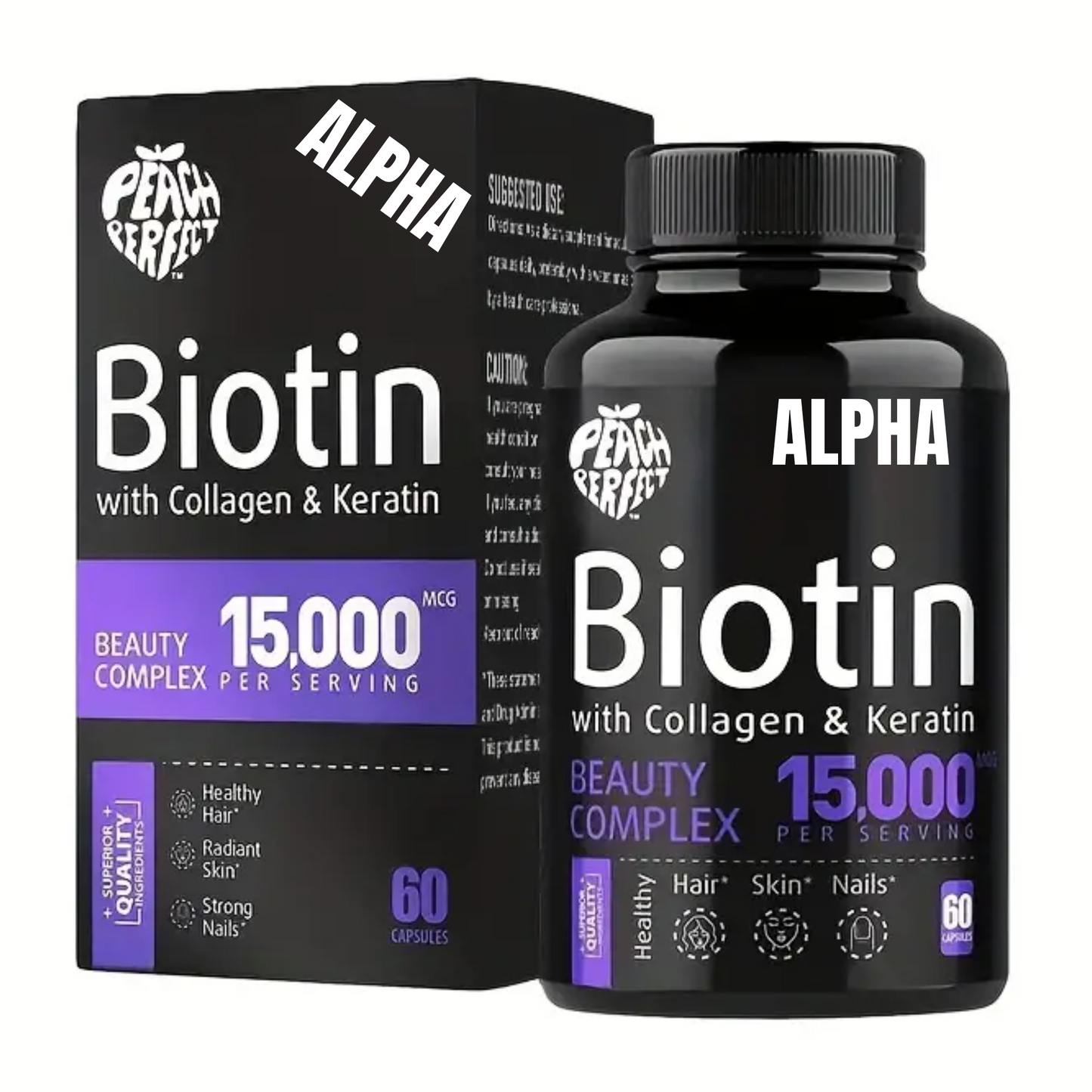 Biotin with Collagen & Keratin - Beauty Complex, 15,000mcg,  Multivitamin For Hair And Nail Nourishment,  60 Capsules/bottle