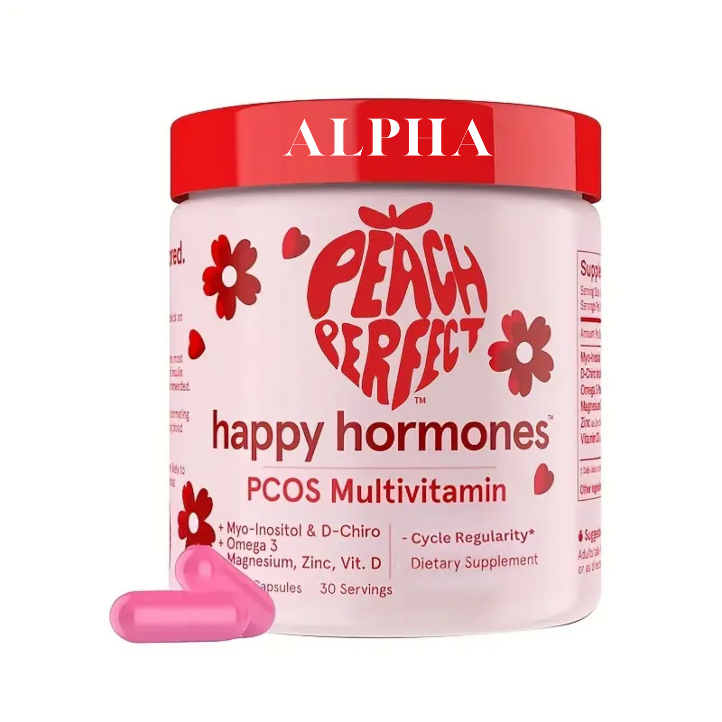 Peach Perfect Happy Hormones PCOS Multivitamin - Supports Cycle Regularity, 30 Servings