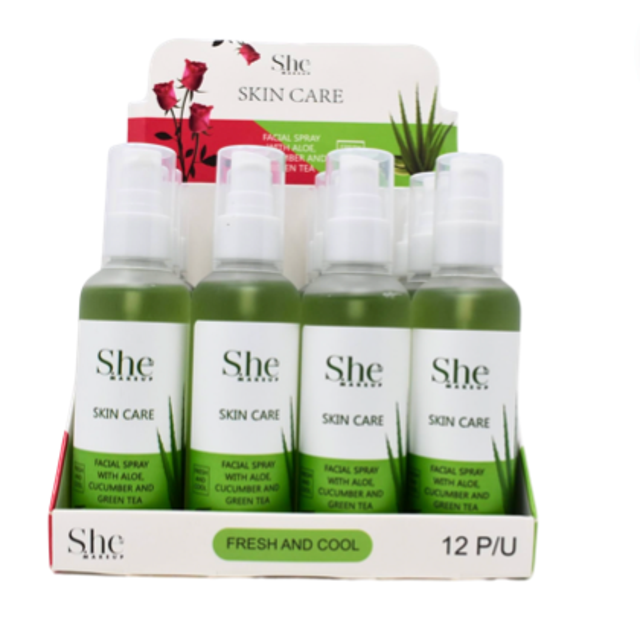 S.HE MAKEUP - FACIAL SPRAY WITH ALOE, CUCUMBER AND GREEN TEA, 2 Pcs per Pack