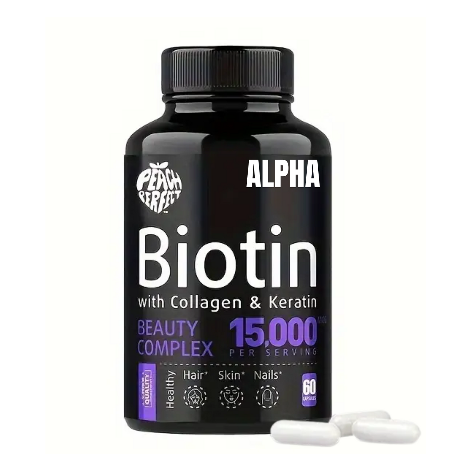 Biotin with Collagen & Keratin - Beauty Complex, 15,000mcg,  Multivitamin For Hair And Nail Nourishment,  60 Capsules/bottle