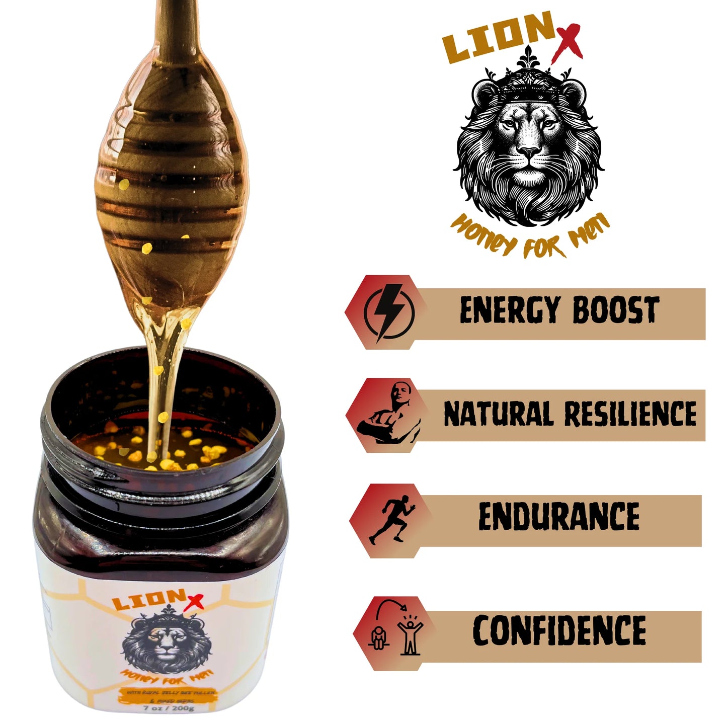 LionX- Honey with Real Bee Pollen Granules & Mixed Herbs – 7 oz (200g)