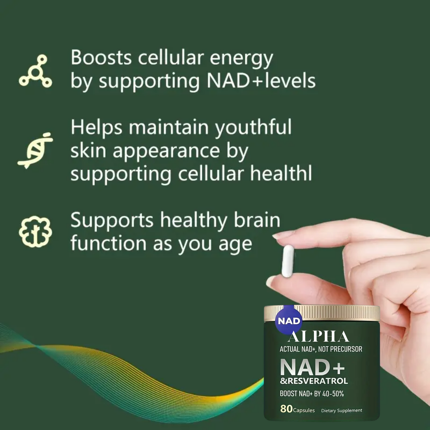 NAD+ & Resveratrol Supplement - Boost NAD+ Levels by 40-50% (80 Capsules)