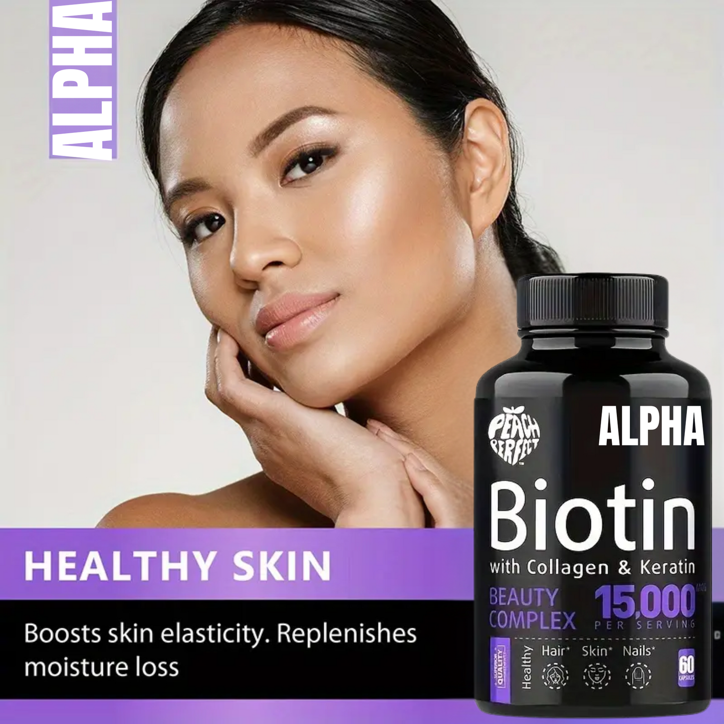 Biotin with Collagen & Keratin - Beauty Complex, 15,000mcg,  Multivitamin For Hair And Nail Nourishment,  60 Capsules/bottle