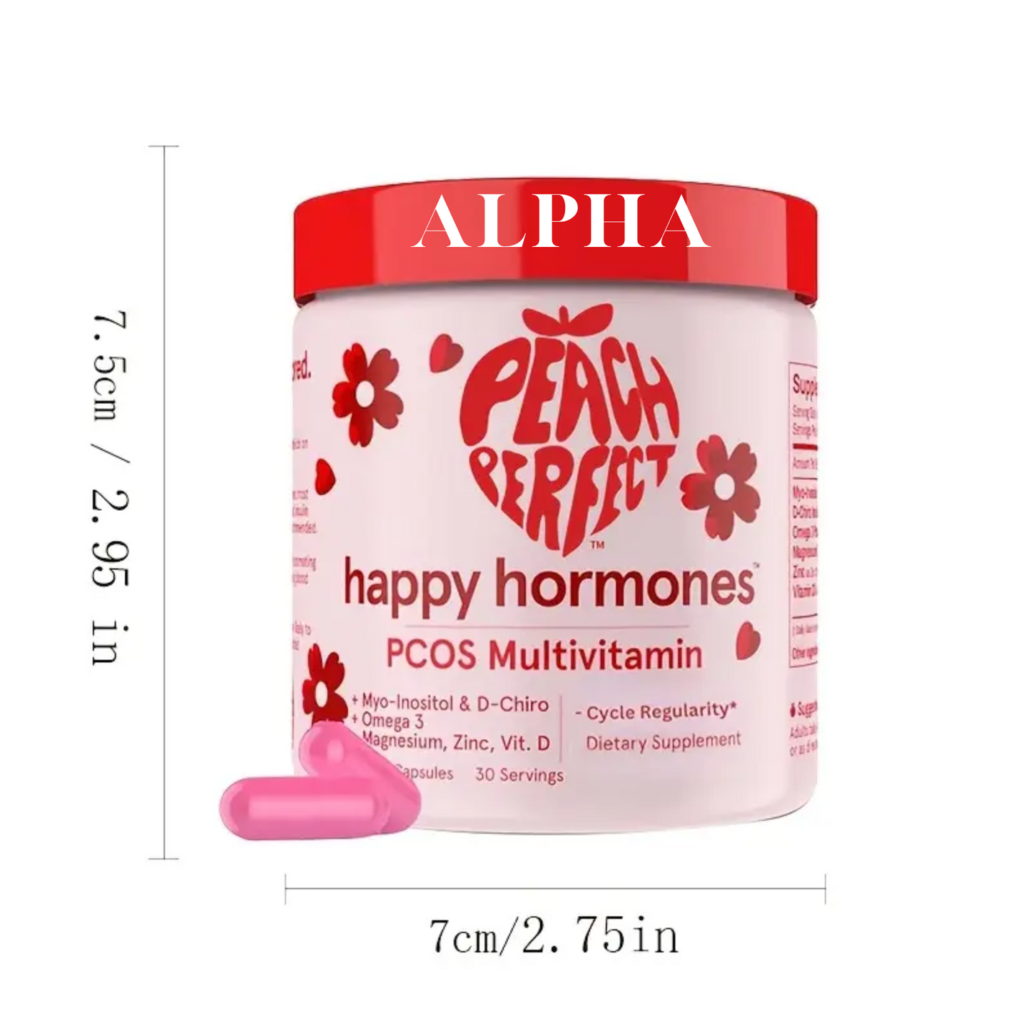 Peach Perfect Happy Hormones PCOS Multivitamin - Supports Cycle Regularity, 30 Servings