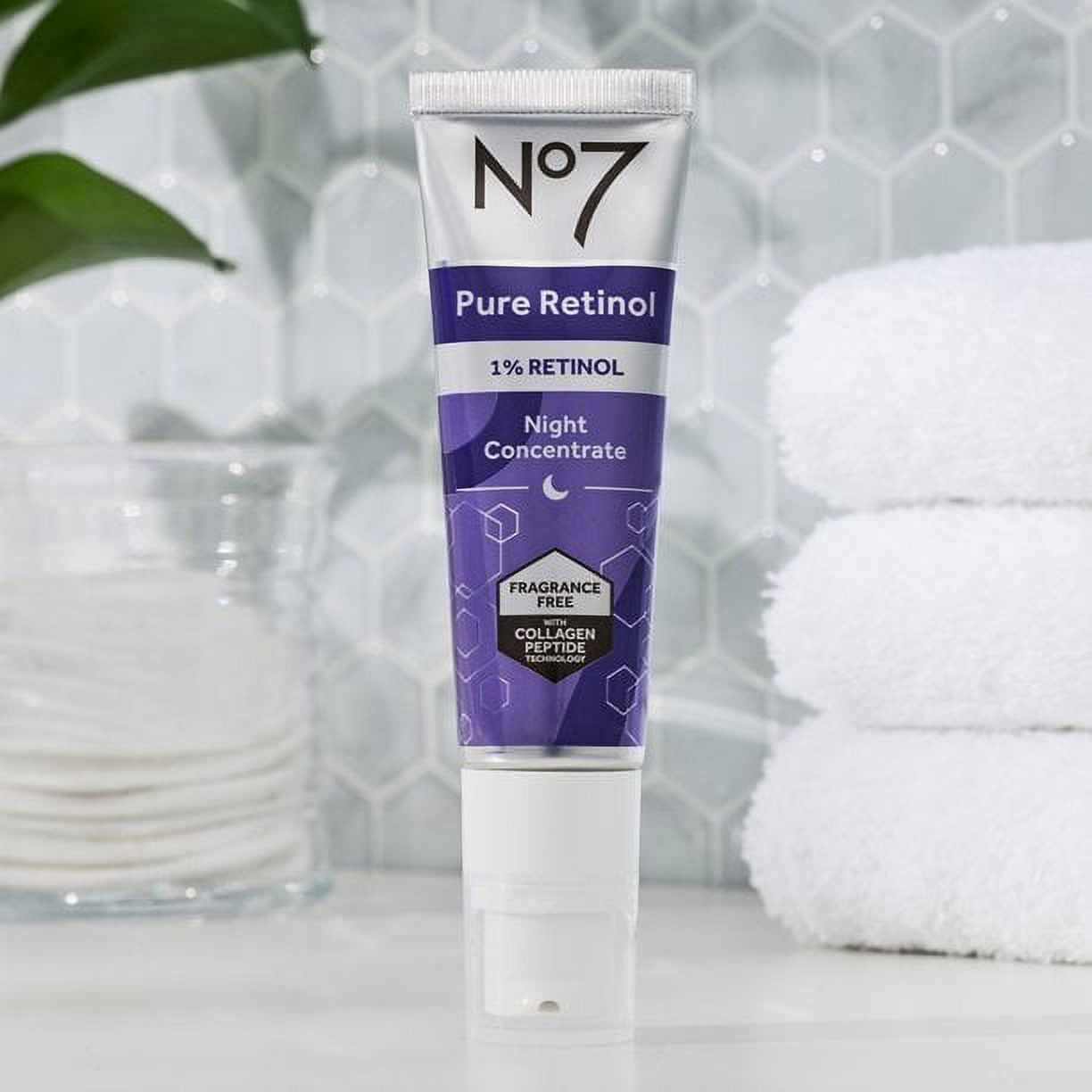 No7 Pure Retinol 1% Night Concentrate Face Cream with Collagen Peptide Technology, 1 fl oz