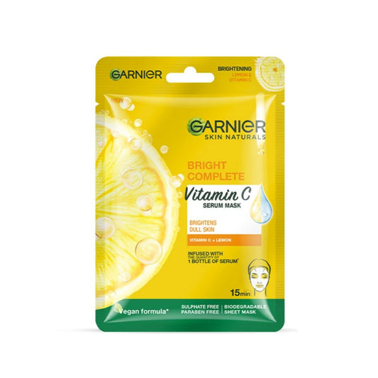 Garnier Skin Naturals Bright Complete Vitamin C Serum Mask, 15 min - Brightens Dull Skin