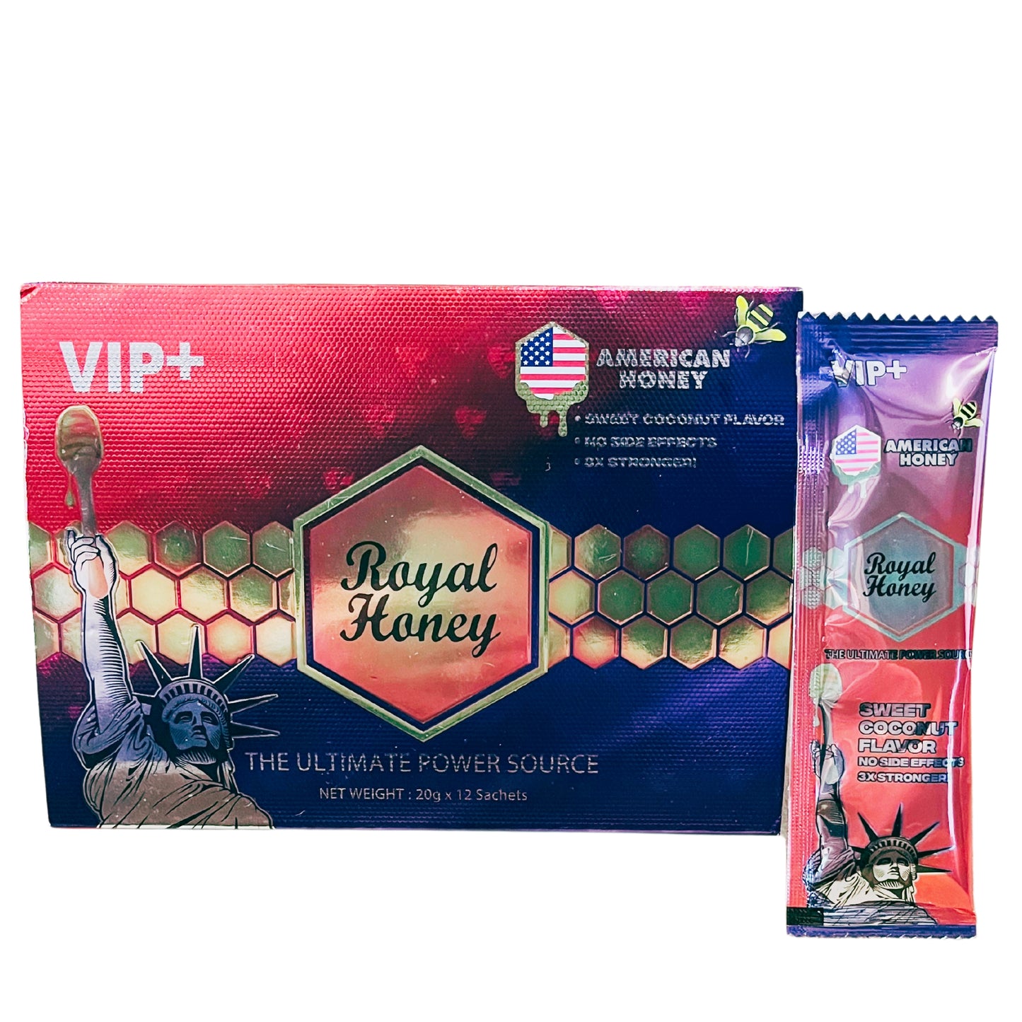 American V.I.P PIus Royal Kingdom Honey (Sweet Coconut), 1 Pack of 12 Sachets