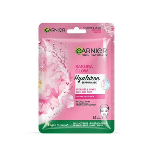 Garnier Skin Naturals Sakura Glow Hyaluron Serum Mask, 15 min - Hydrates & Makes Dull Skin Glow