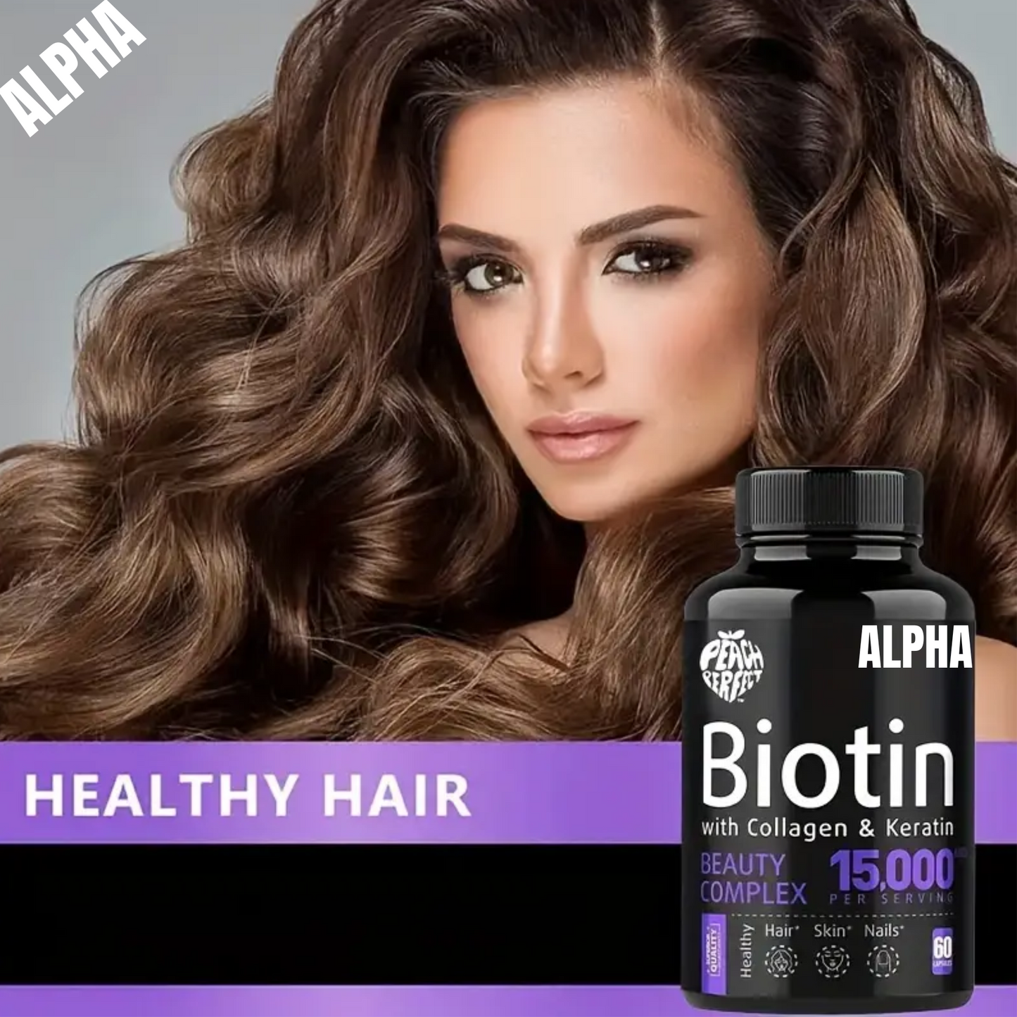 Biotin with Collagen & Keratin - Beauty Complex, 15,000mcg,  Multivitamin For Hair And Nail Nourishment,  60 Capsules/bottle