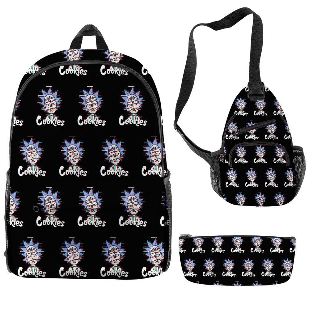 Black 'Cookies' Pattern 3-Piece Backpack, Sling Bag, and Pencil Case Set