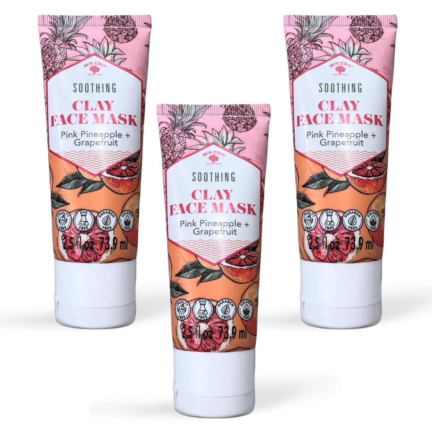 Bolero Soothing Clay Face Mask Pink Pineapple & Grapefruit 2.5fl oz Each (Pack of 3)