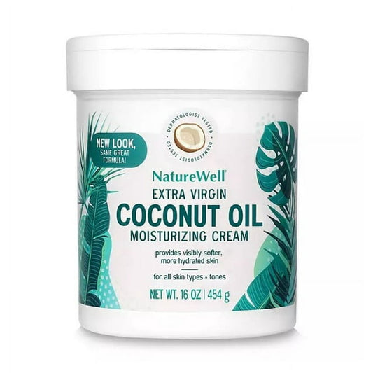 NATUREWELL Extra Virgin Coconut Oil Moisturizing Cream for Face and Body, Lightweight, Intense Hydration for Sensitive Skin, 16 Oz