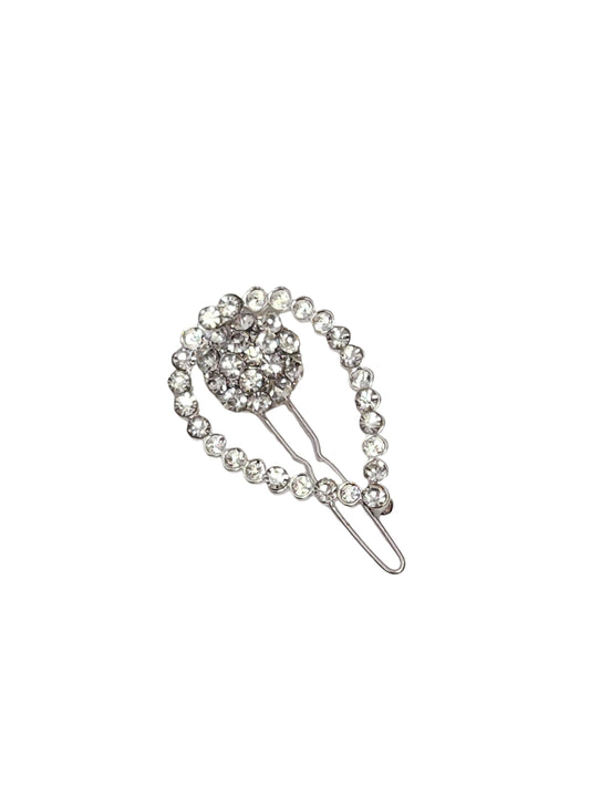 OVAL Crystal Hair Clip Silver