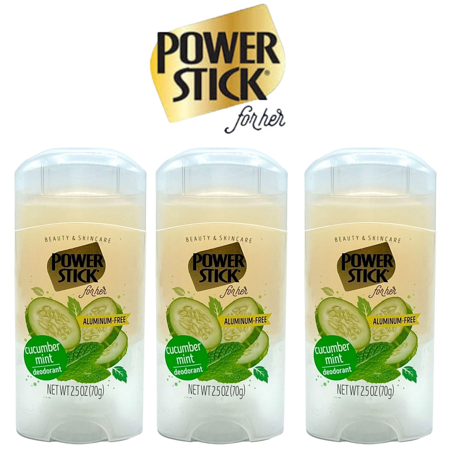 Power Stick, Aluminum-Free, Cucumber Mint Deodorant (Pack of 3)