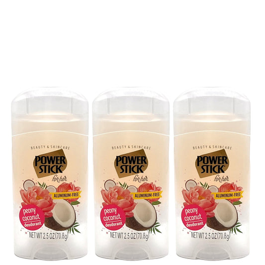 Power Stick, Aluminum-Free, Peony Coconut Deodorant, Pack of 3