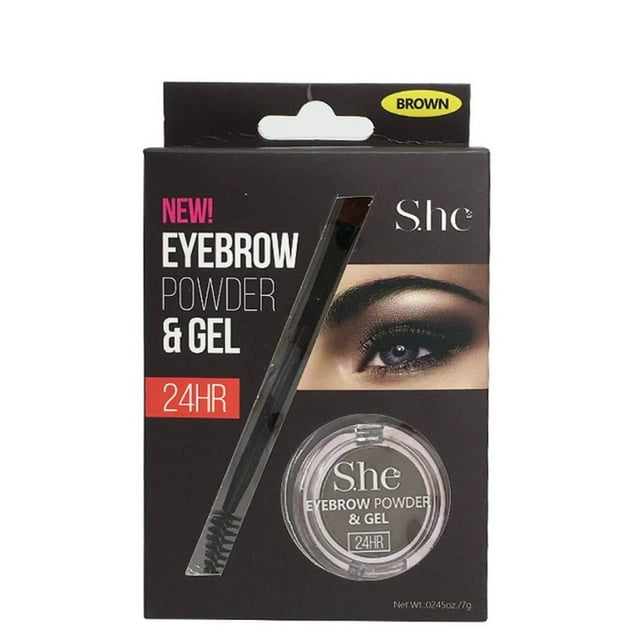 S.HE Makeup Eyebrow Powder & Gel With Brush 24hr (Brown), Pack of 1