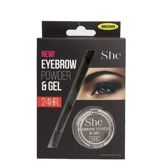 S.HE Makeup Eyebrow Powder & Gel With Brush 24hr (Brown), Pack of 1