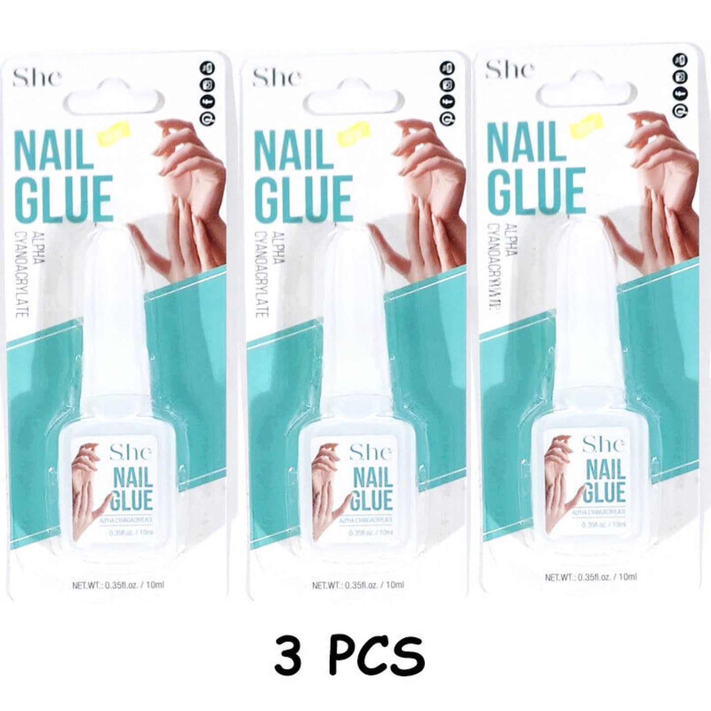 S.HE Super Nail Glue Nail Art Clear Adhesive Bond Acrylic, Pack of 3