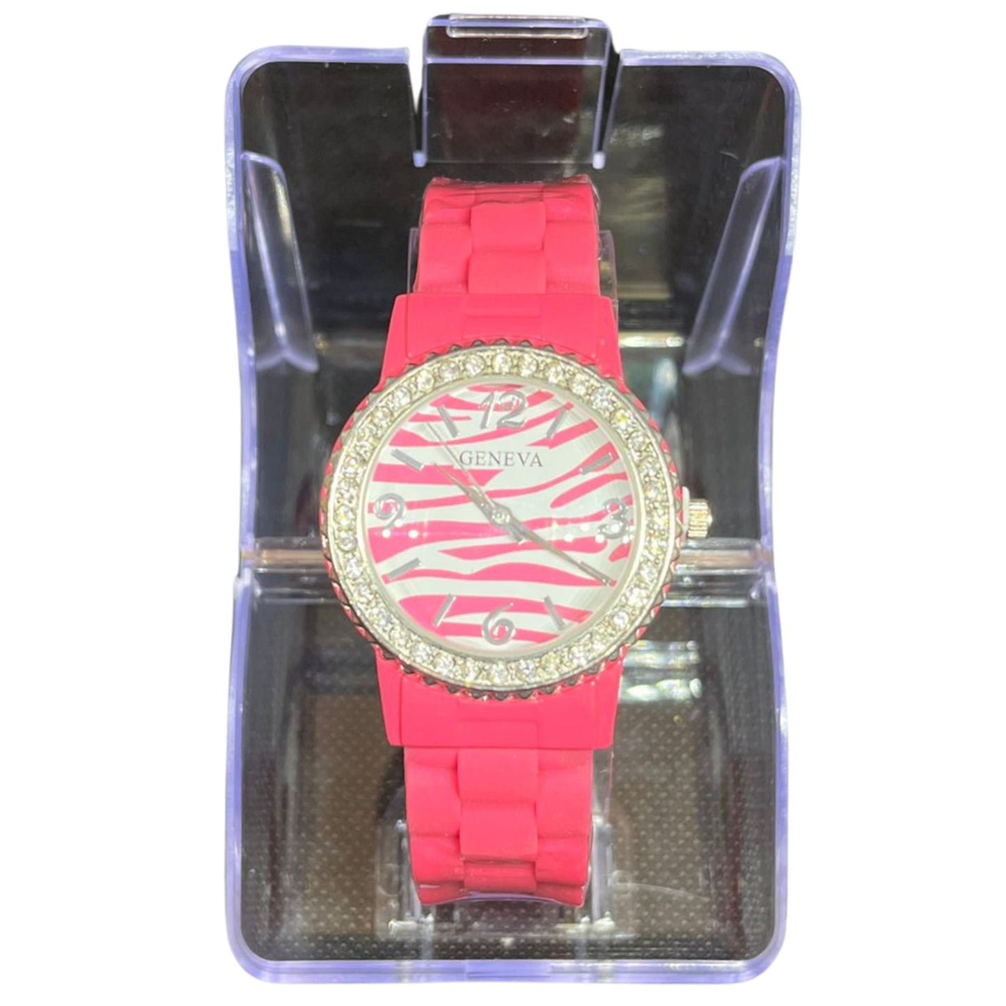 Trendy Girls & Women's Watch, Round with Strass, 1 Pc per Pack, Hot Pink