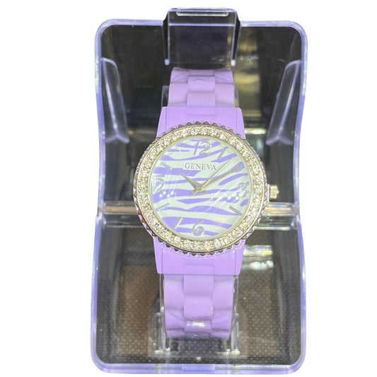 Trendy Girls & Women's Watch, Round with Strass, 1 Pc per Pack, Light Purple