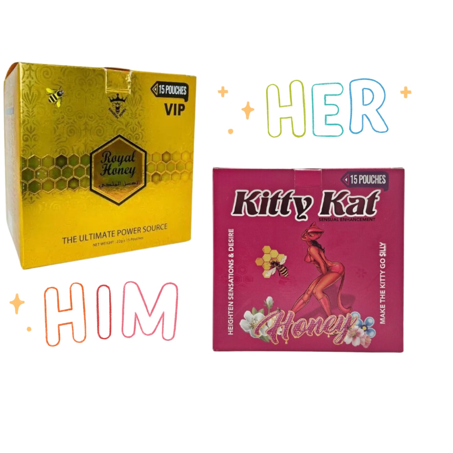 Him & Her Deal |Kitty Kat & Royal Honey (15 Pouches Each), 2 Pack – BBG