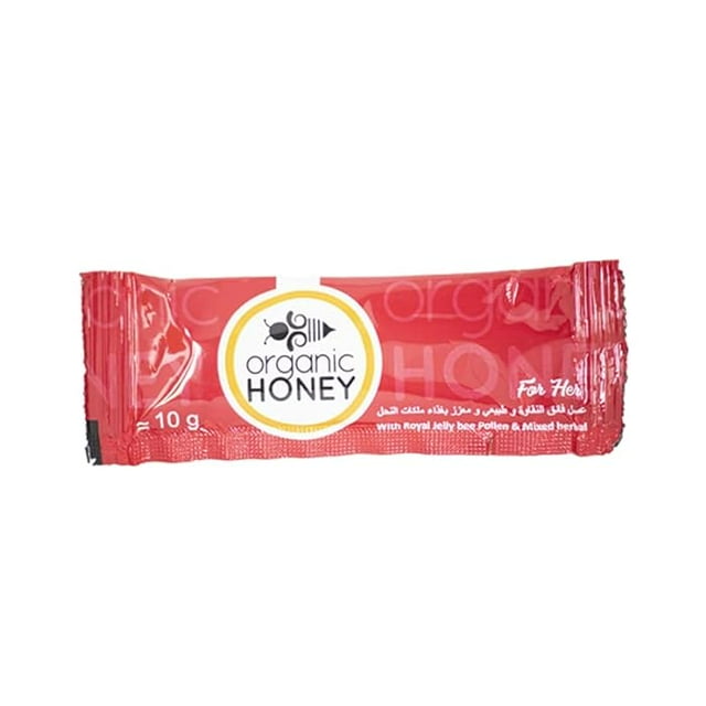 Organic Natural Honey infused with Natural Jelly, Honey Bee Pollen & 100% Mixed Natural Herbs (Pack of 10 Sachets, 10g Each)