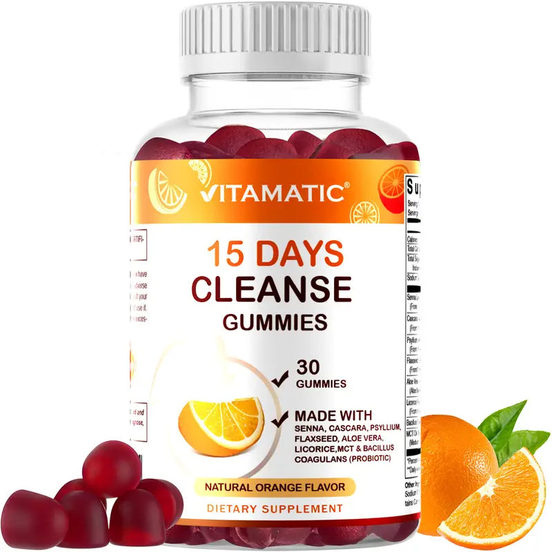 Vitamatic 15 Day Cleanse Gummies, Senna, Cascara, Psyllium, Flaxseed, Aloe Vera, Licorice, MCT, Probiotic