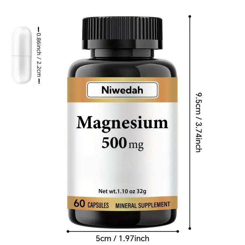 Magnesium - Dietary Fiber Supplement 500mg - 60 Capsules