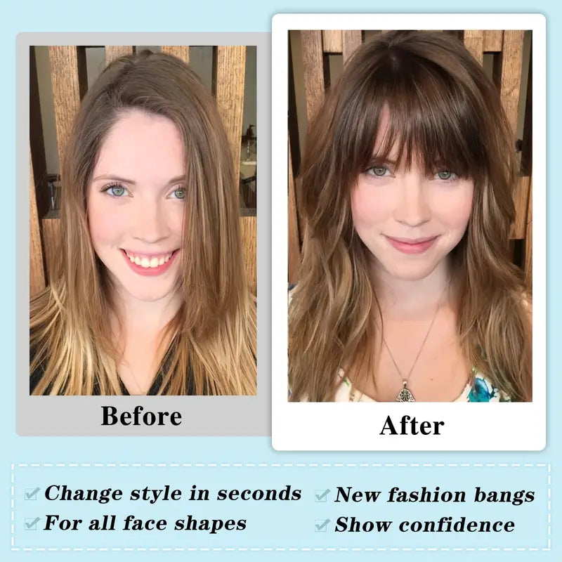 Clip-In Bangs: 100% Human Hair Extensions with Natural Flat Neat Bangs, Temples, and Nice Net for Women - One-Piece Hairpiece