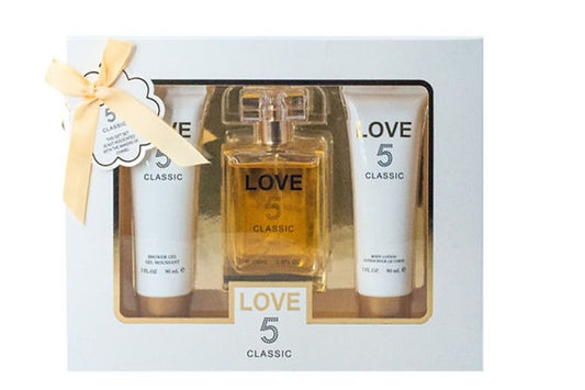 Love 5 Classic Perfume Gifts Sets for Women, Eau De Parfum (3.4 fl oz), Body Lotion (3.0 fl oz), Shower Gel (3.0 fl oz), Pack of 3