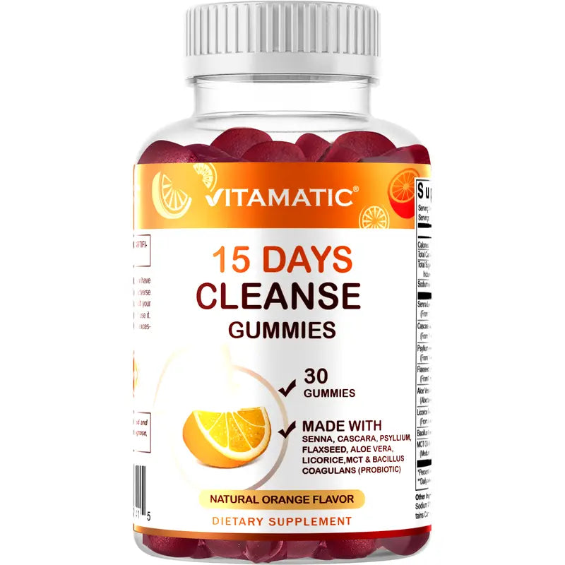 Vitamatic 15 Day Cleanse Gummies, Senna, Cascara, Psyllium, Flaxseed, Aloe Vera, Licorice, MCT, Probiotic