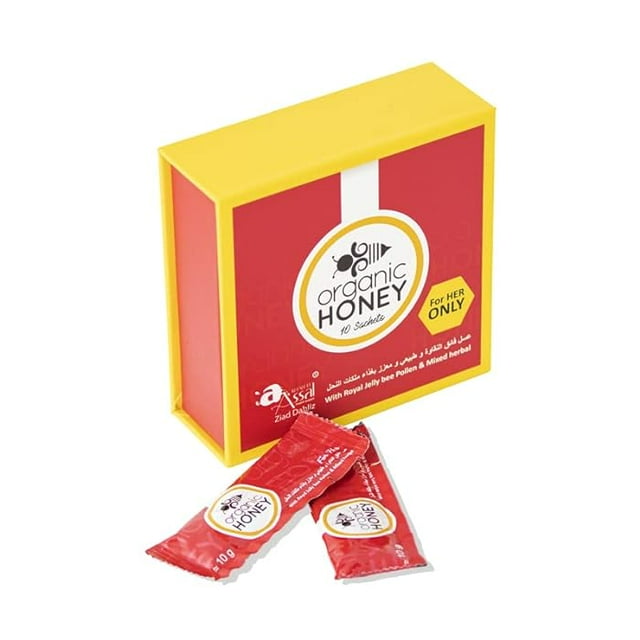 Organic Natural Honey infused with Natural Jelly, Honey Bee Pollen & 100% Mixed Natural Herbs (Pack of 10 Sachets, 10g Each)