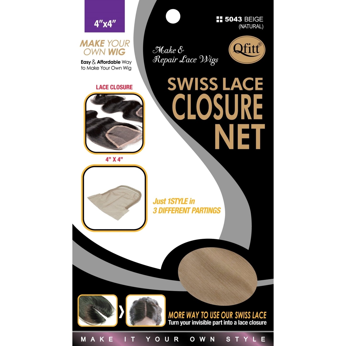 Qfitt Swiss Lace Closure Net Natural Skin Tone | 4" x 4"