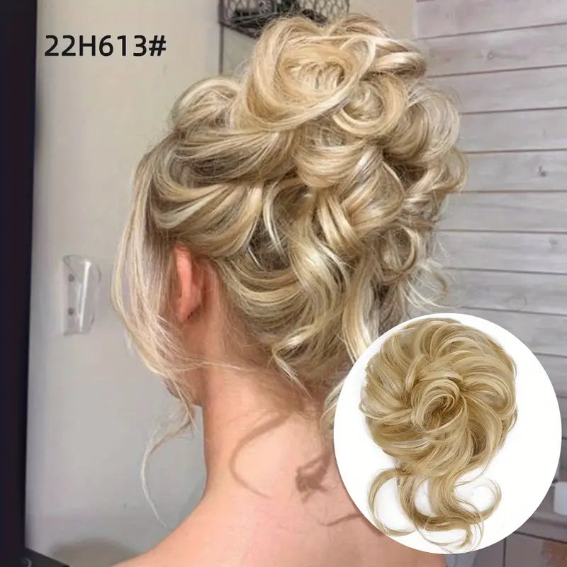 Black Brown Messy Curly Hair Bun Chignon: Synthetic Scrunchy Hair Band with synthetic Hair Tail Hairpieces - Women's Hairpins