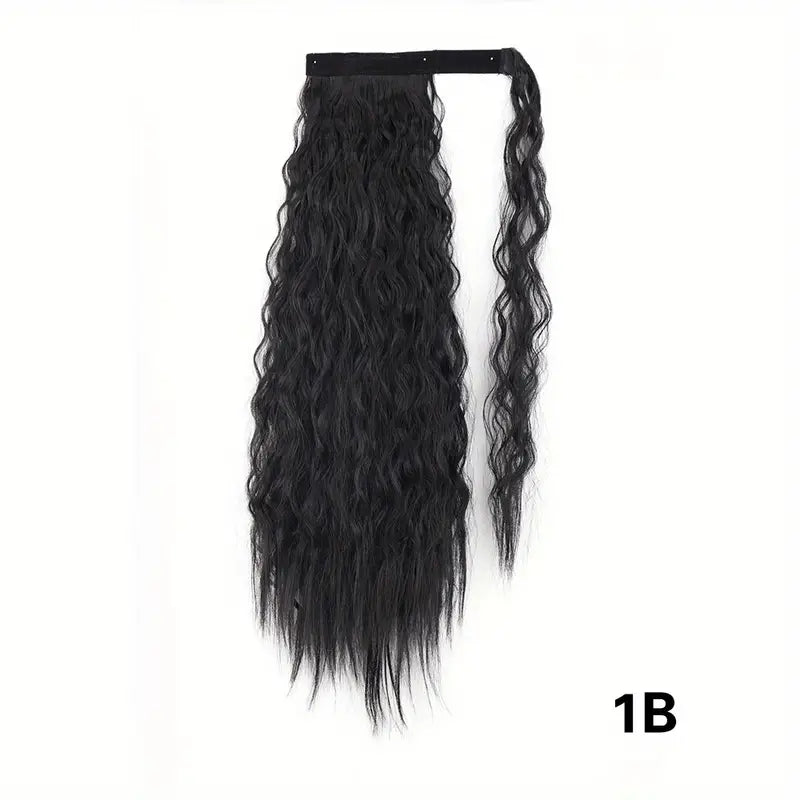 Velcro Synthetic Wrap Around Curly Hair Extensions - 22" & 34" Long Wavy Corn Hair Extensions for Women and Girls