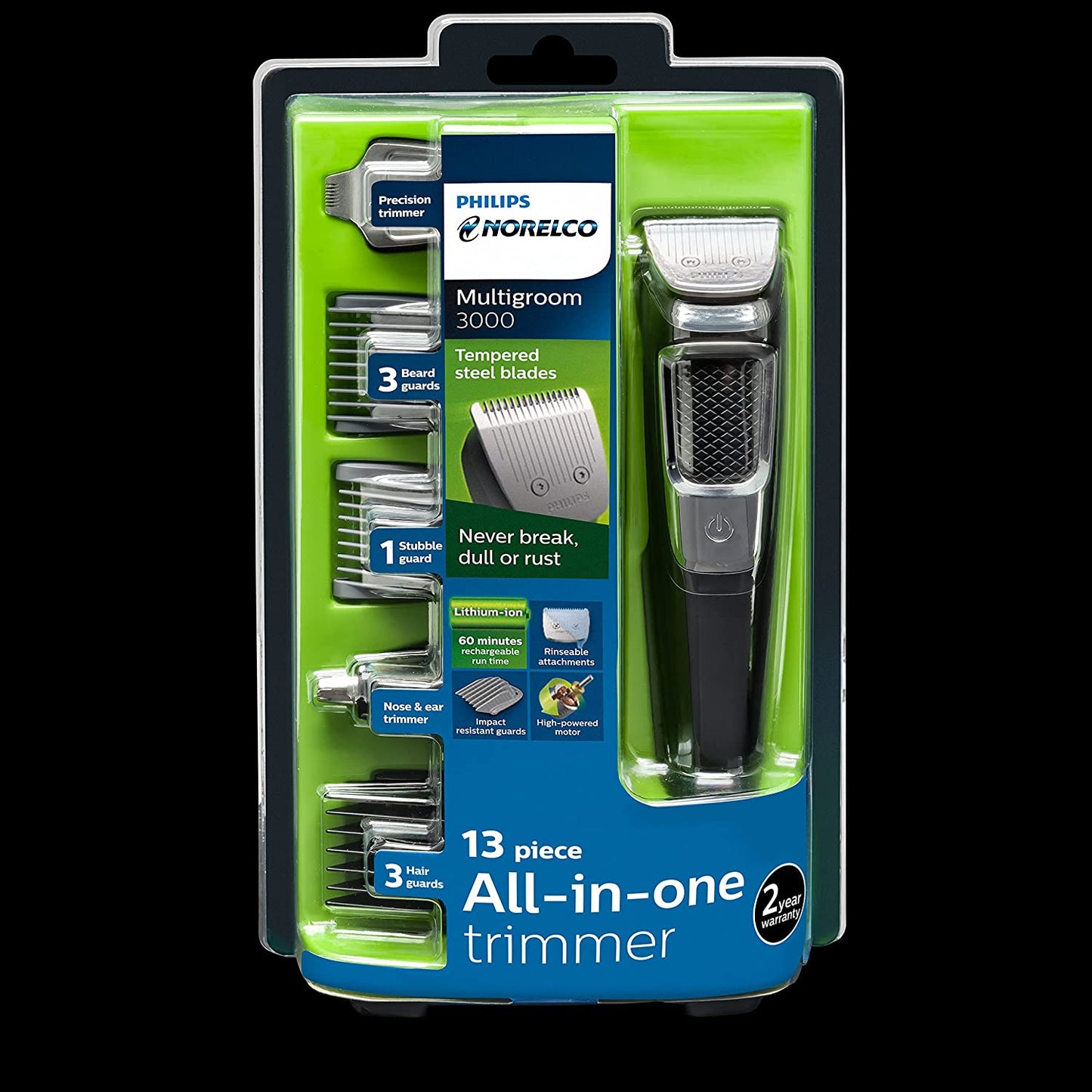 Philips Norelco Multi-groomer All-in-One Trimmer Series 3000, 13 Piece Men's Grooming Kit ll MG3750/60