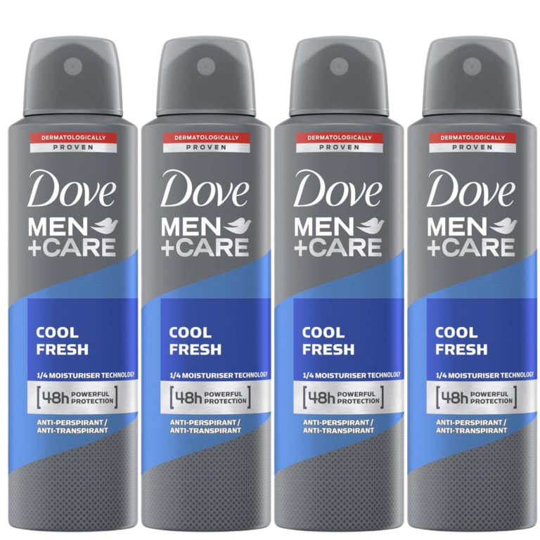 Dove Men + Care Cool Fresh 48 HR Antiperspirant Spray for Men 150ml Each, Pack of 4 - Image 1