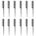BBG Professional Carbon Comb with Pointed Handle | Medium Teeth 0914 | Black | 12pcs