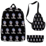 Black 'Cookies' Pattern 3-Piece Backpack, Sling Bag, and Pencil Case Set