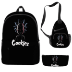 Black 'Rick and Morty Cookies' 3-Piece Backpack, Sling Bag, and Pencil Case Set with Rick Design