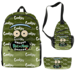 Green 'Rick and Morty Cookies' 3-Piece Backpack, Sling Bag, and Pencil Case Set