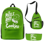 Green 'I'm Pickle Rick! Cookies' 3-Piece Backpack, Sling Bag, and Pencil Case Set