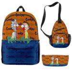 Orange and Blue 'Rick and Morty Cookies' 3-Piece Backpack, Sling Bag, and Pencil Case Set