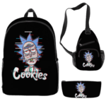Black Rick and Morty 'Cookies' 3-Piece Backpack, Sling Bag, and Pencil Case Set