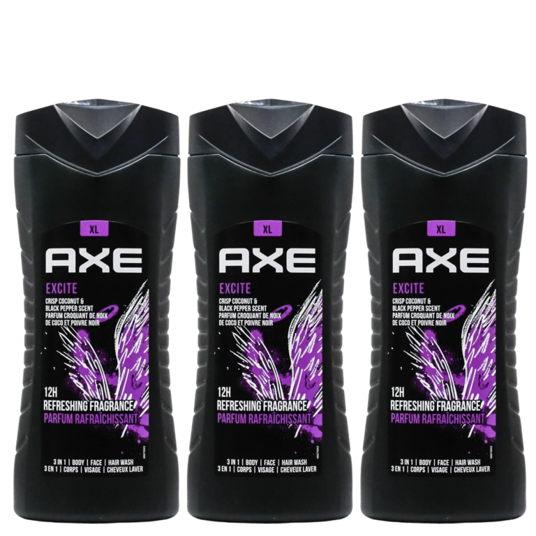 AXE Excite 3-in-1 Body Wash, Face Wash, and Hair Wash - Crisp Coconut & Black Pepper Scent, 12h Refreshing Fragrance, 400ml, Pack of 3 - Image 1