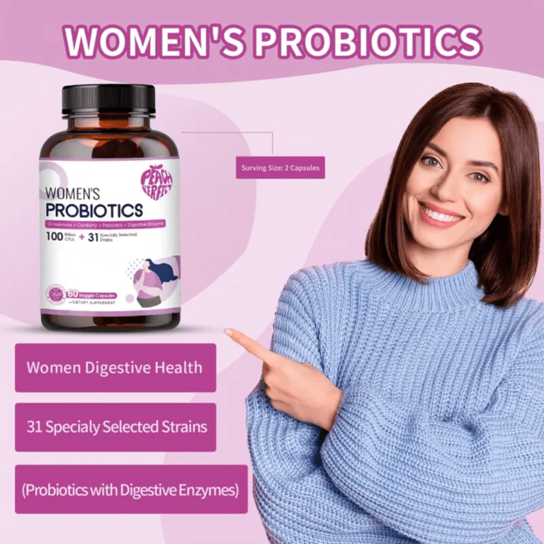 Peach Perfect Women's Probiotics – 100 Billion CFUs, 31 Strains, with D-Mannose, Cranberry, Prebiotics & Digestive Enzymes – Supports Digestive, Urinary, and Immune Health – 60 Veggie Capsules - Image 2