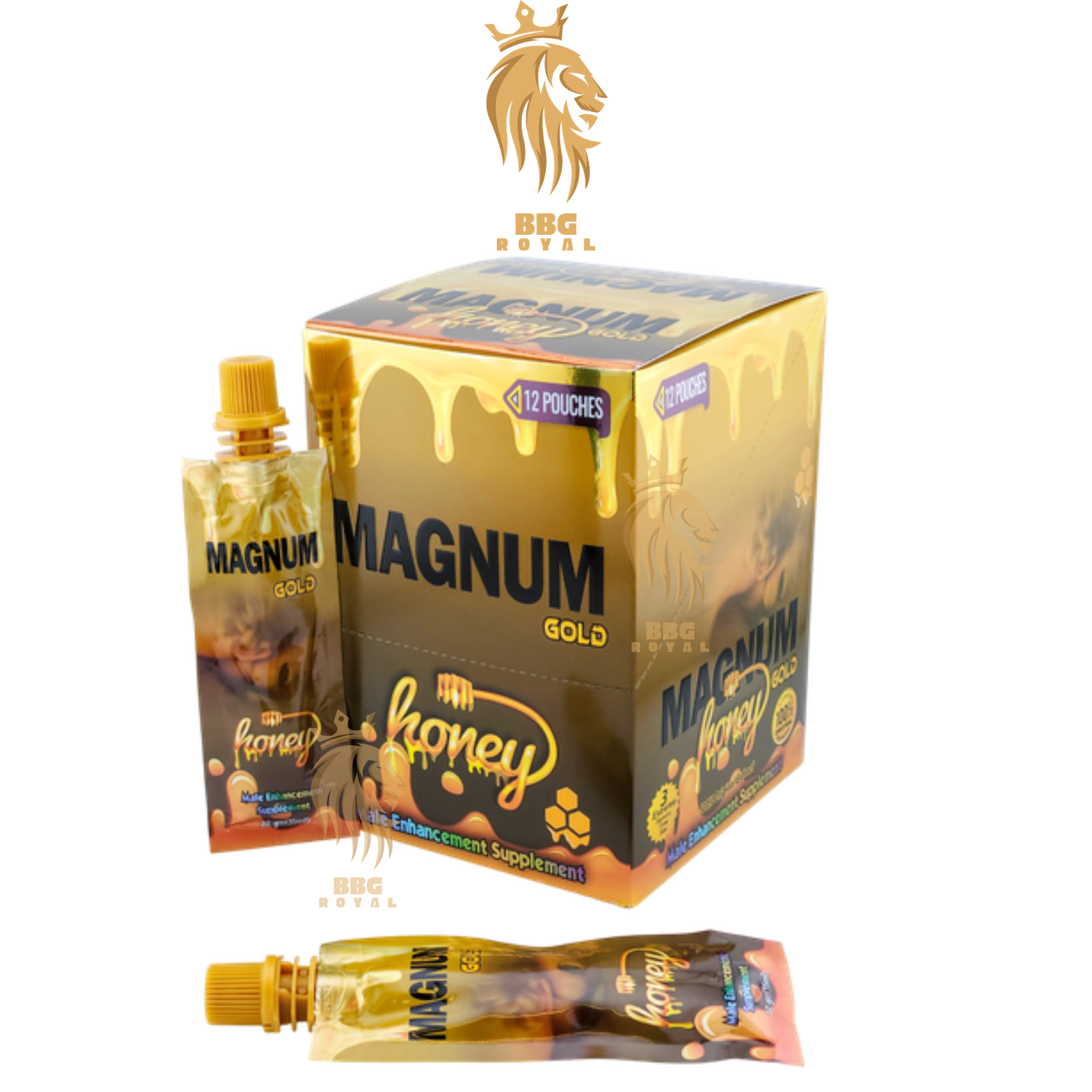 233 Magnum Gold Honey Male Enhancement Supplement | 12 Pouches | Display Box - Image 1