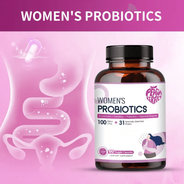 Peach Perfect Women's Probiotics – 100 Billion CFUs, 31 Strains, with D-Mannose, Cranberry, Prebiotics & Digestive Enzymes – Supports Digestive, Urinary, and Immune Health – 60 Veggie Capsules - Image 4