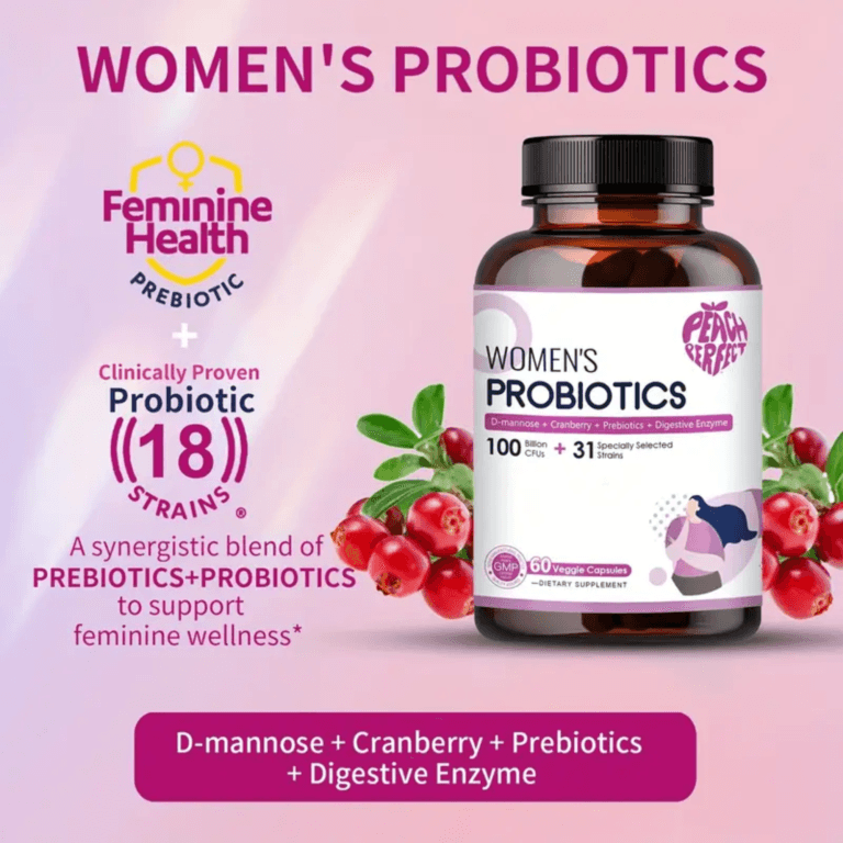 Peach Perfect Women's Probiotics – 100 Billion CFUs, 31 Strains, with D-Mannose, Cranberry, Prebiotics & Digestive Enzymes – Supports Digestive, Urinary, and Immune Health – 60 Veggie Capsules - Image 5