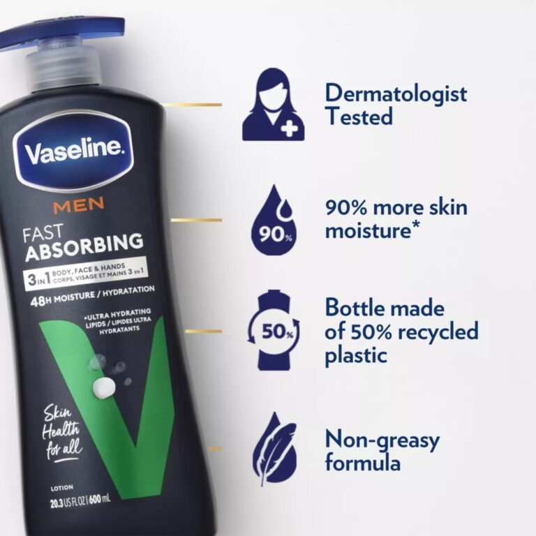 Vaseline Men Fast Absorbing Non Greasy Body Face and Hand Lotion All Skin, 20.3 oz Each (Pack of 2) - Image 4